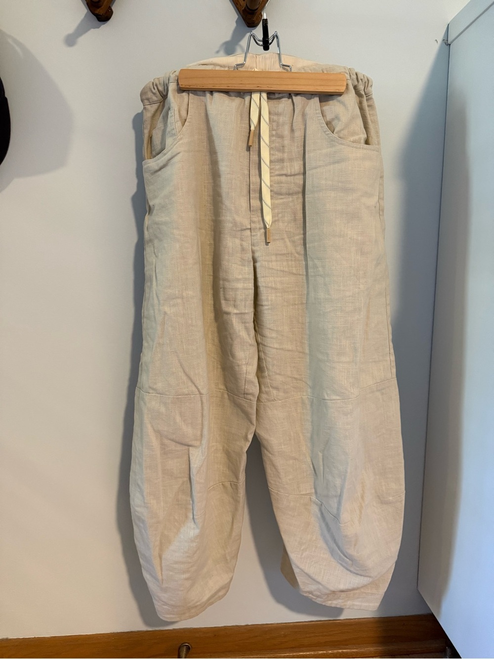 Roucha Linen Drawstring Pants in Beige